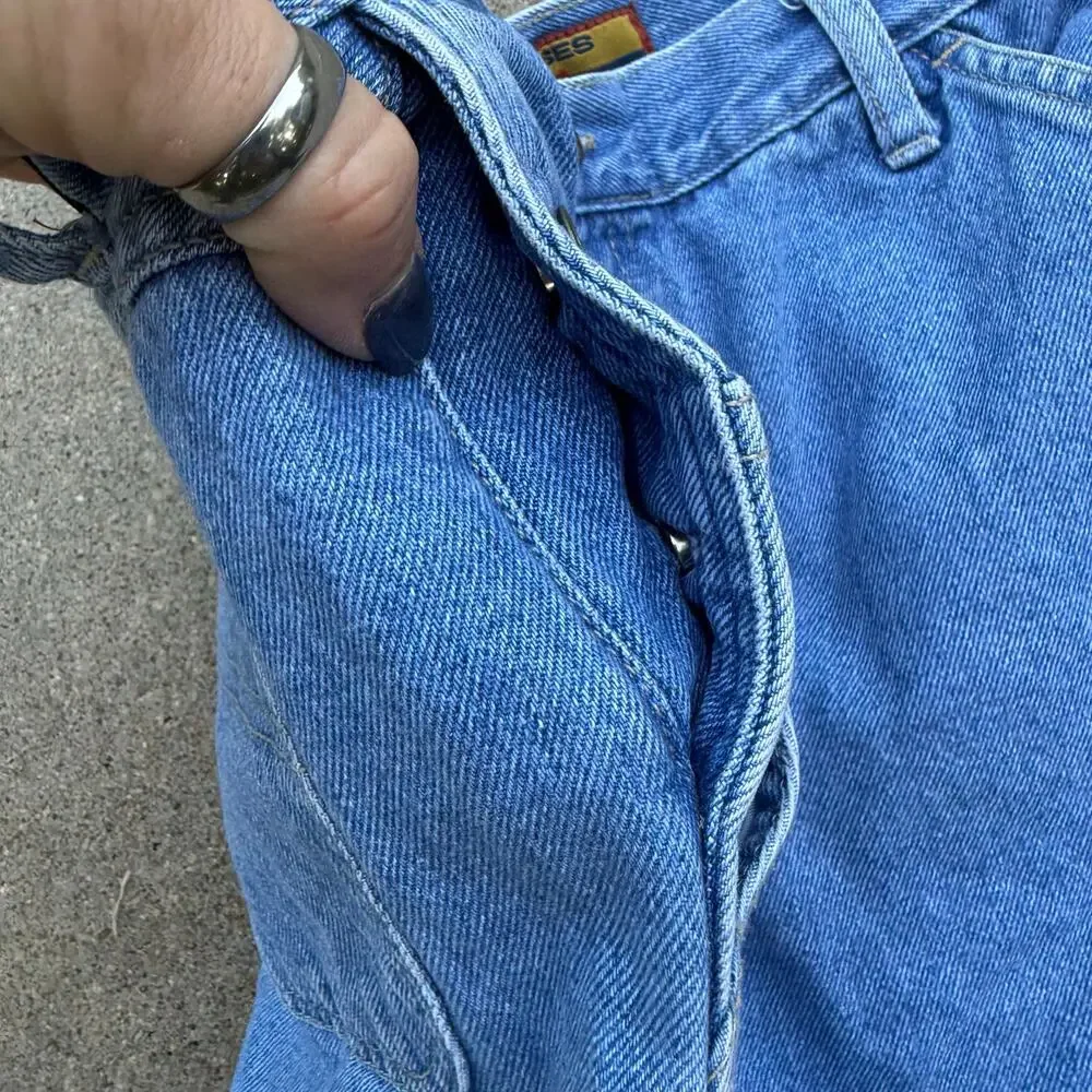 Vintage 90s No Excuses Overalls Side Button Carpenter Jean Shorts Size 15/16